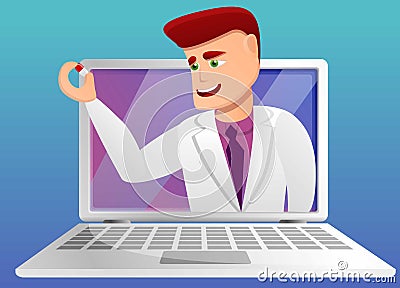 Online doctor consultation concept banner, cartoon style Vector Illustration