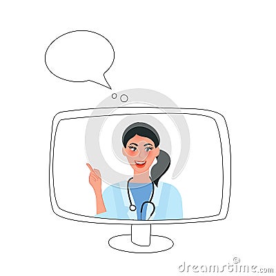Online doctor consultation. Contactless reception of patients Vector Illustration
