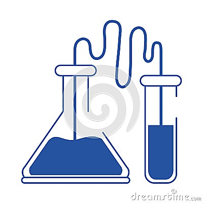 Online doctor laboratory chemistry test tubes care blue line style icon Vector Illustration