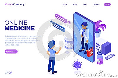 Online Doctor and Medical Diagnostics Isometric Vector Illustration