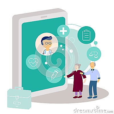 Online doctor vector illustration.Flat online medical advice or health care service. Vector Illustration