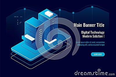 Online document management isometric icon, mobile application, cloud file access, hosting provider, cloud data storage Vector Illustration