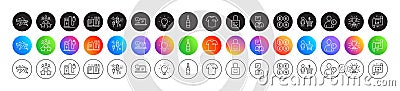 Online documentation, Beer bottle and Business meeting line icons. For web app, printing. Round icon buttons. Vector Vector Illustration