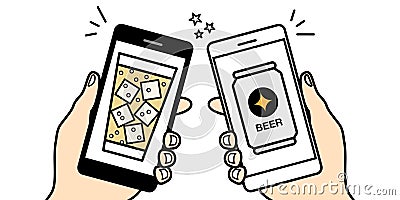 Online drinking party video chat smartphone vector illustration icon material Vector Illustration