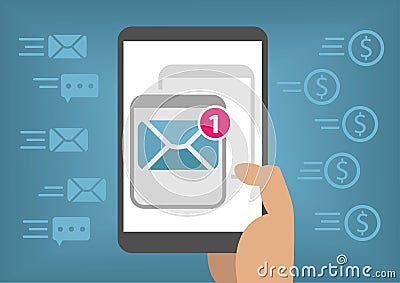 Online e-mail marketing for mobile devices like smart phone by sending newsletters Vector Illustration
