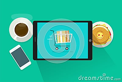 Online ecommerce shop concept on tablet computer screen vector illustration Vector Illustration