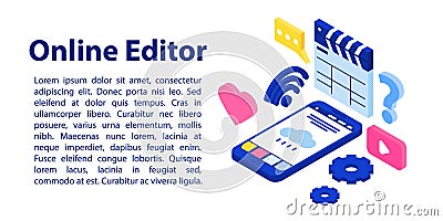Online editor concept banner, isometric style Vector Illustration
