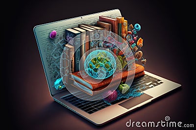 Online education. application education. A computer with pages open. Stock Photo