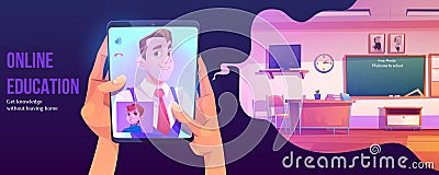 Online education banner, distance study at home Vector Illustration