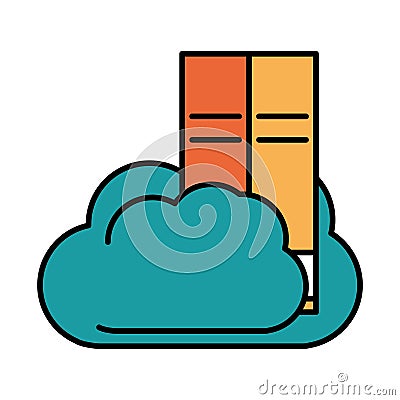 Online education, cloud computing storage knowledge, website and mobile training courses line and fill icon Vector Illustration