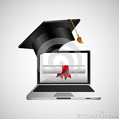 Online education concept certificate diploma icon Vector Illustration