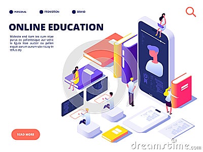 Online education concept. Internet class training and on-line course. Educate on distance. Isometric vector illustration Vector Illustration