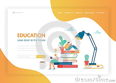 Online Education Concept Landing Page Template Vector Illustration