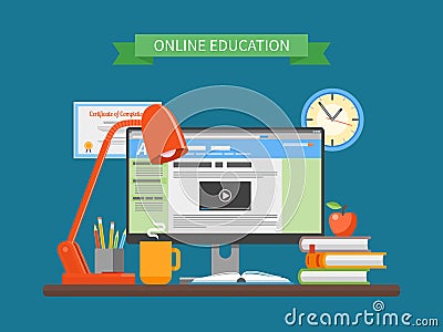 Online education concept. Vector illustration in flat style. Internet training courses design elements. Vector Illustration