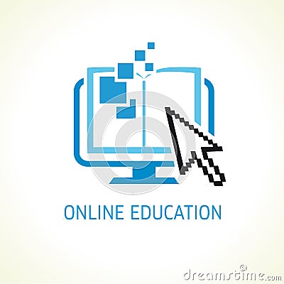 Online education digital school book and cursor vector logo Vector Illustration