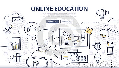 Online Education Doodle Concept Vector Illustration