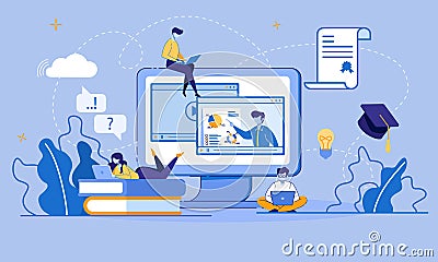 Online Education and E-Learning via Digital Device Vector Illustration