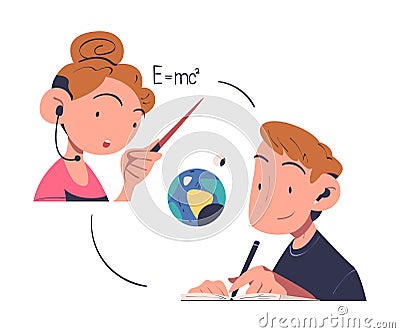 Online Education and E-learning with Woman Professor and Man Student Having Lesson on Web Platform Vector Illustration Vector Illustration
