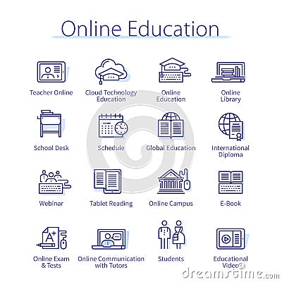 Online education, elearning and web study set Vector Illustration