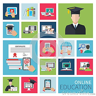 Online Education Flat Icons Vector Illustration