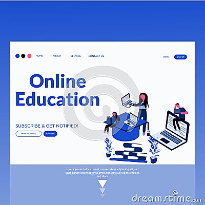 Online Education- Flat modern style vector illustration landing page Cartoon Illustration