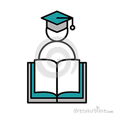 Online education, graduate book lesson, website and mobile training courses line and fill icon Vector Illustration