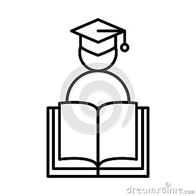 Online education, graduate book lesson, website and mobile training courses line style icon Vector Illustration