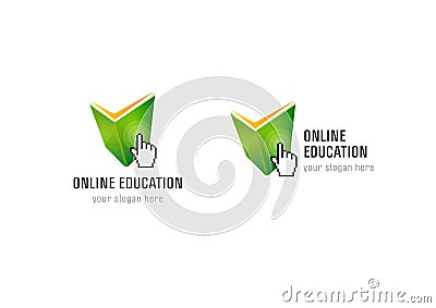 Online Education hand book check logo Vector Illustration