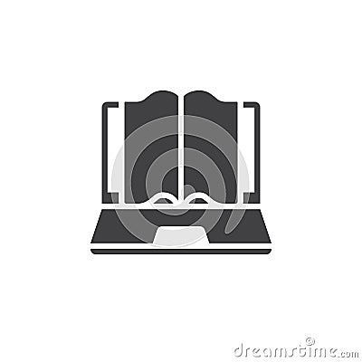 online education icon vector, laptop with book solid logo, pictogram isolated on white, pixel perfect illustration Vector Illustration