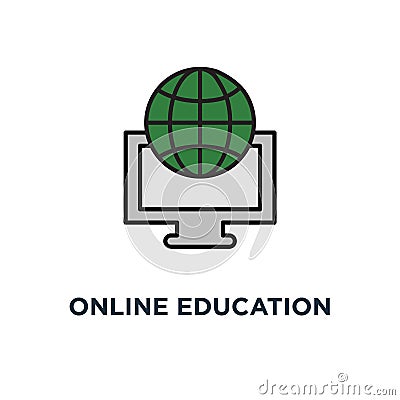 online education icon. video course, scholarship, graduation degree certificate, writing test concept symbol design, global Vector Illustration