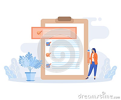 Online education illustration. Students having video call with teacher. People learning online and solving educational test or Vector Illustration