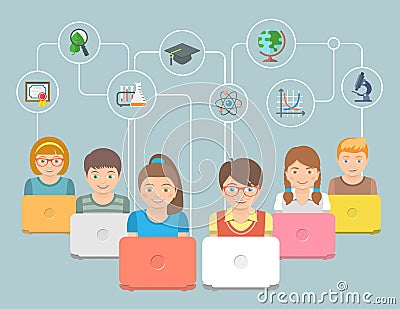 Online education Kids Flat Conceptual Illustration Vector Illustration