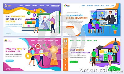 Online Education Knowledge Getting Websites Set Vector Illustration