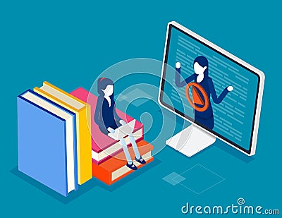 Online education and learning research. Isometric college research concept Vector Illustration