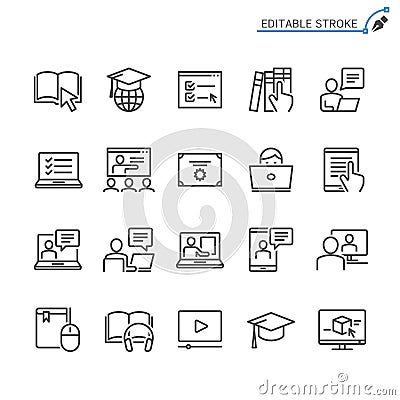 Online education outline icon set Vector Illustration