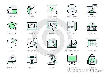 Online education line icons. Vector illustration included icon as internet, video, audio personal study outline Vector Illustration