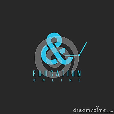 Online education logo, concept university learning technology in network, silhouette student in view ampersand with laptop Vector Illustration