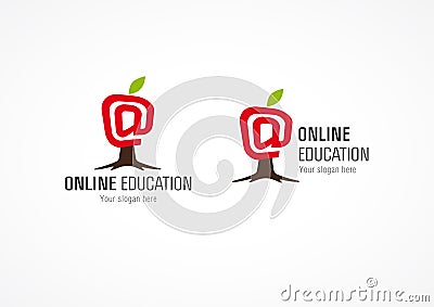 Online education logo tree apple Stock Photo