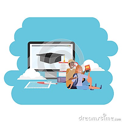 Online education millennial student laptop Vector Illustration