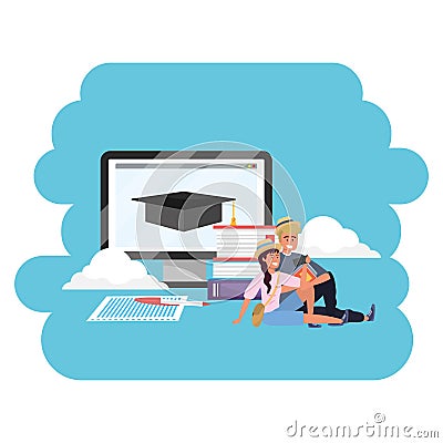 Online education millennial student laptop Vector Illustration