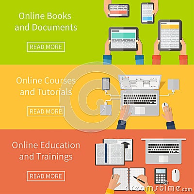 Online education,online training courses and Vector Illustration