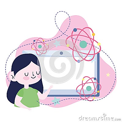 Online education, student girl tablet computer science, website and mobile training courses Vector Illustration