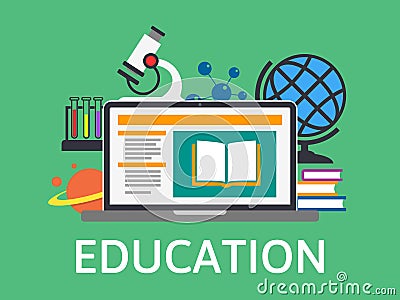 Online education and training. E-learning concept. Modern technology design. Online book. Flat vector concept education Vector Illustration