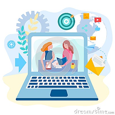 Online education, training using modern Internet technologies, c Vector Illustration