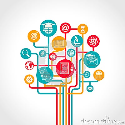Online Education Tree Vector Illustration