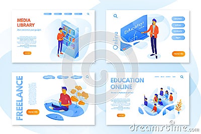 Online education website page vector template set Vector Illustration