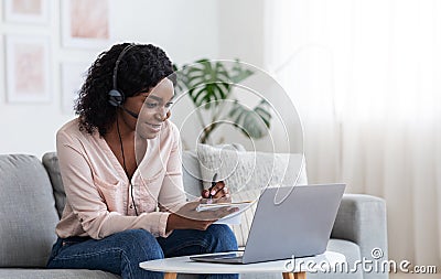 Online Education. Young Black Female Studying Online From Home With Laptop Computer Stock Photo
