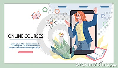 Online educational distance courses website banner or landing page template Cartoon Illustration