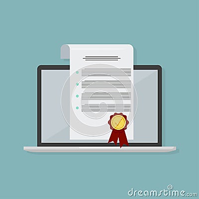 Online electronic contract, in flat style, business concept, vector Vector Illustration