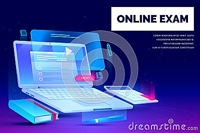 Online exam, distant education landing page banner Vector Illustration